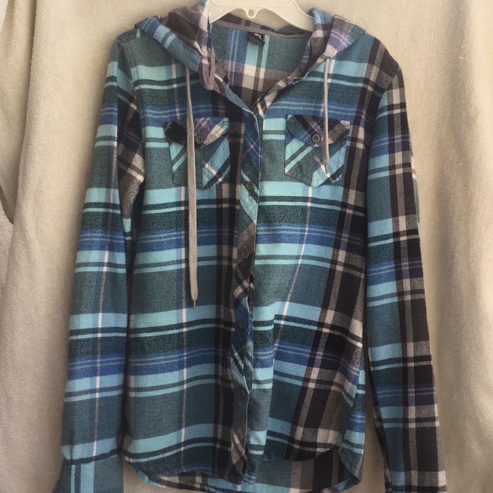 Cute flannel with a hoodie!